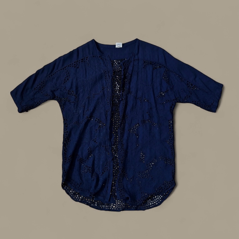Navy floral kaftan top - Boho flowing tunic blouse